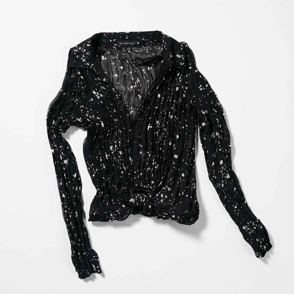 Rock & Republic Sheer Speckled Button Down Long Sleeve Blouse